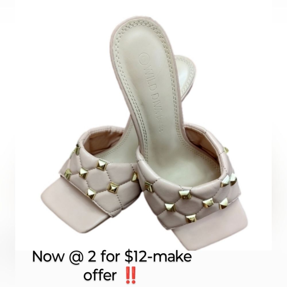 Adorable Pink & Gold Studded Slide On Heeled Sumner Mules/Sandals